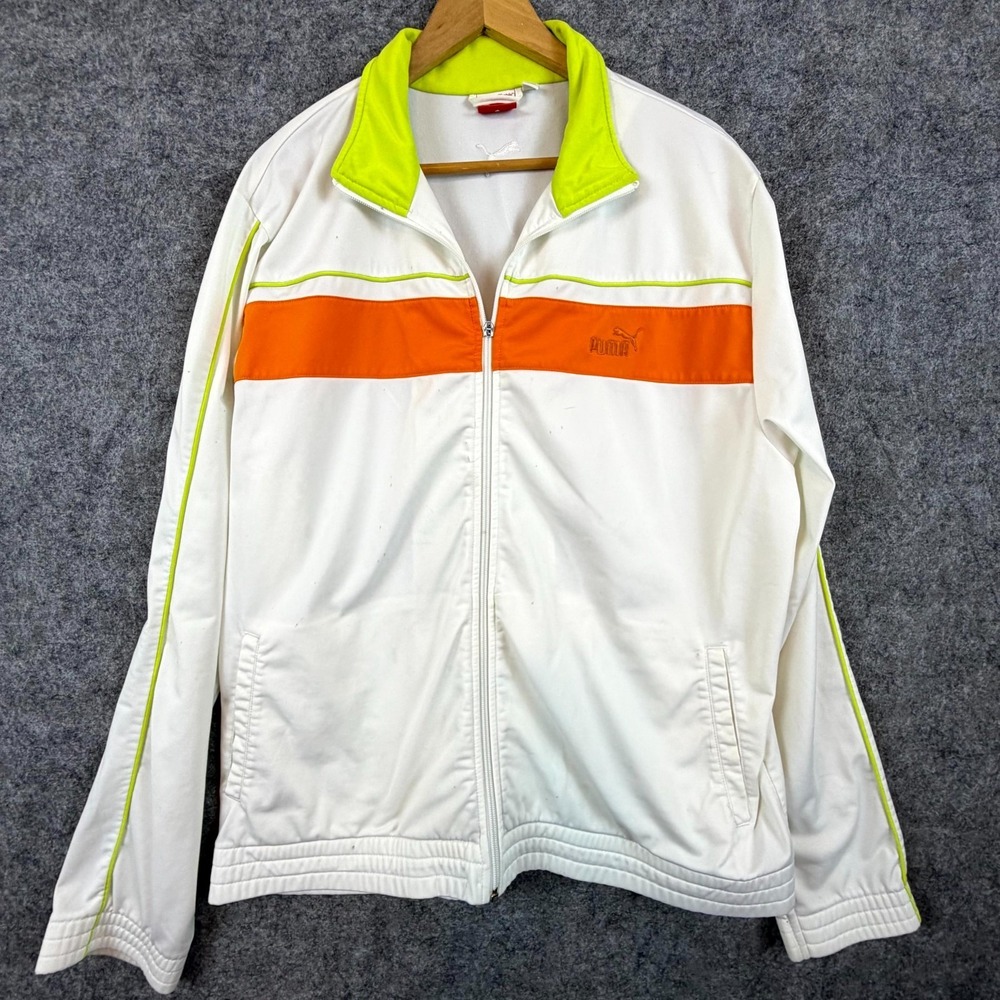 Vintage Puma Track Jacket‎ Mens XL White Orange Performance 90s Y2K Full Zip